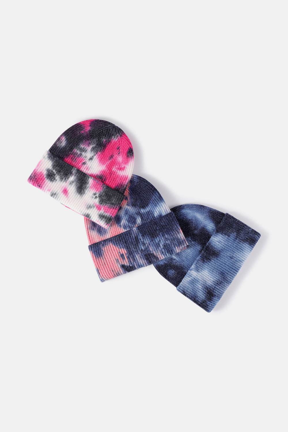Tie-Dye Cuffed Rib-Knit Beanie Hat - Hovatok