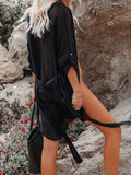 Button Up Roll-Tab Sleeve Cover-Up - Hovatok