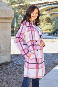 Double Take Full Size Plaid Button Up Lapel Collar Coat - Hovatok