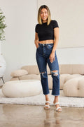 RFM Crop Dylan Full Size Tummy Control Distressed High Waist Raw Hem Jeans - Hovatok