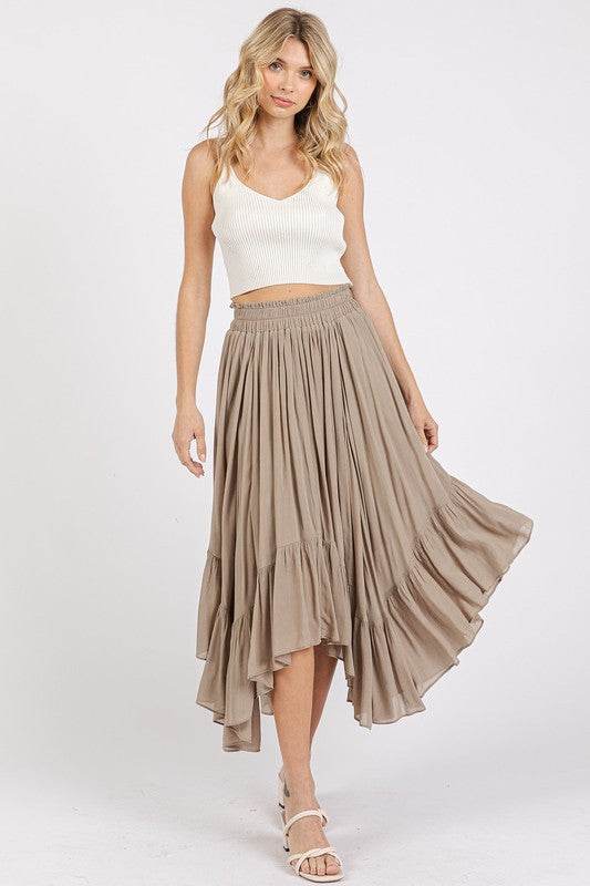 Mittoshop Handkerchief Hem Elastic Waist Pocket Midi Skirt - Hovatok
