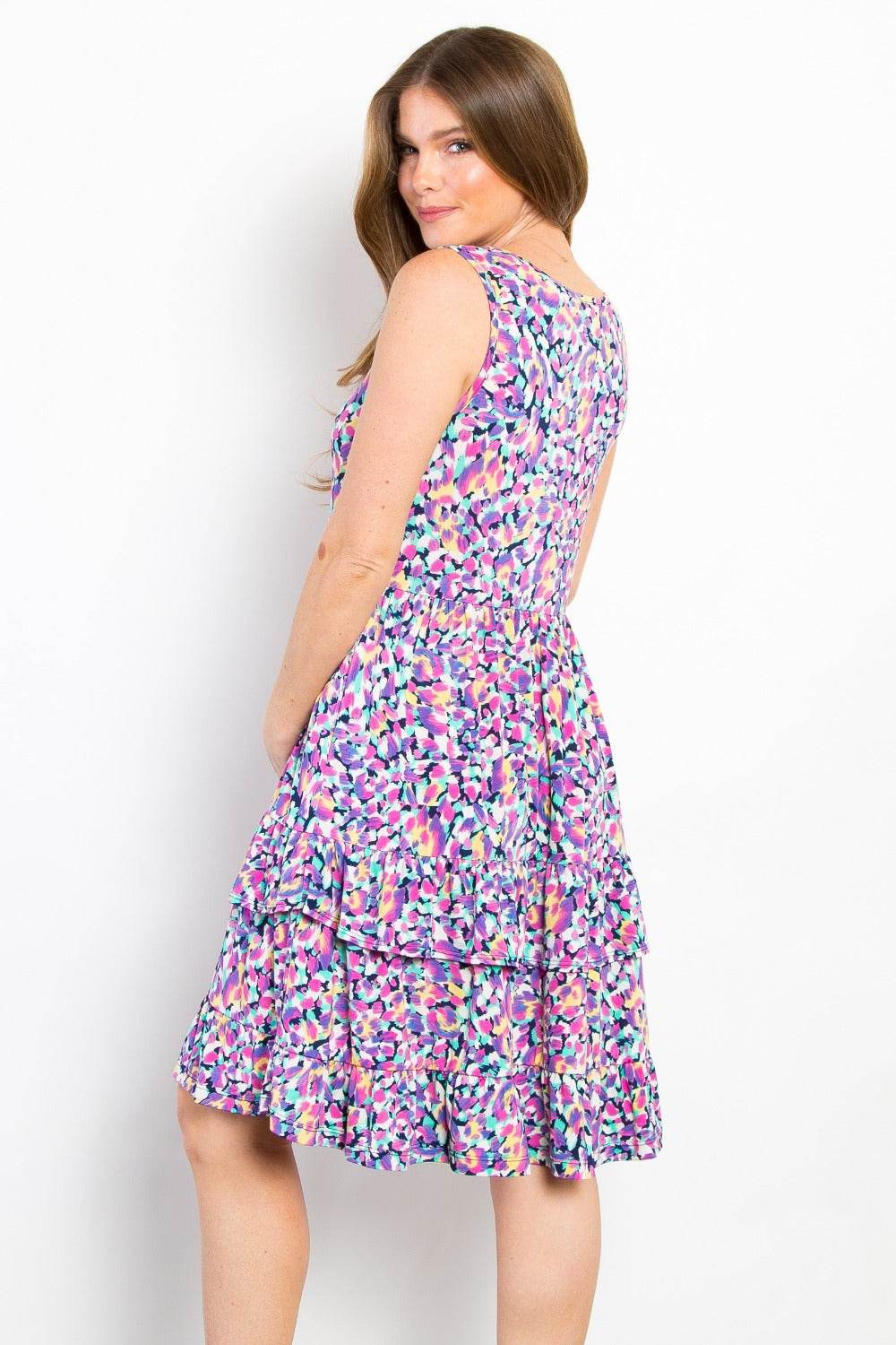 Be Stage Full Size Print Wrinkle Free Ruffled Dress - Hovatok