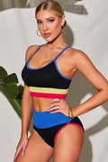 Color Block Spaghetti Strap Two-Piece Swim Set - Hovatok