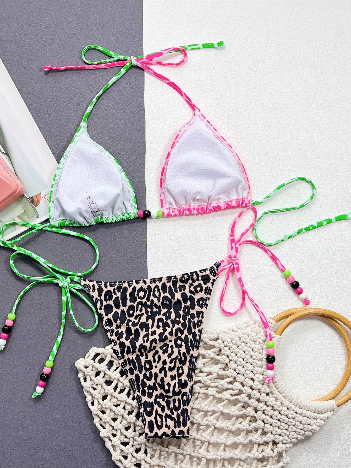Leopard Tied Halter Neck Bikini Set - Hovatok