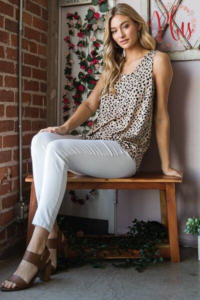 Heimish Full Size Front Button Animal Print Sleeveless Top Plus Size - Hovatok