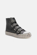 Beast Fashion Multi-Buckle Straps Studded Platform Sneakers - Hovatok