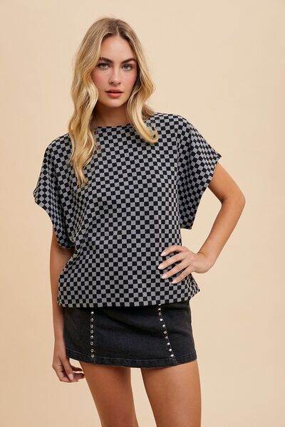 Annie Wear Checkered Round Neck Short Sleeve T-Shirt - Hovatok
