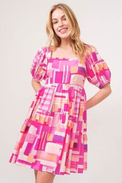 And The Why Color Block Puff Sleeve Dress - Hovatok