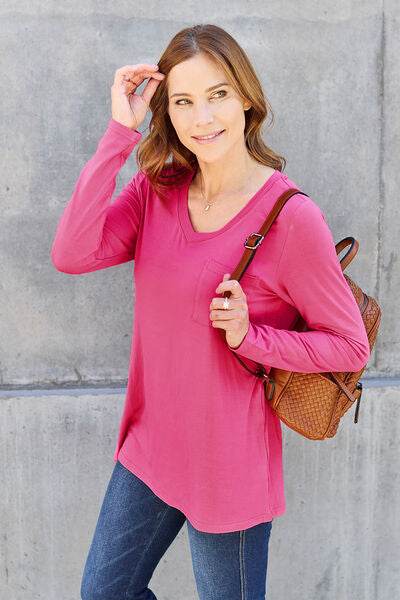 Basic Bae Full Size V-Neck Long Sleeve Top - Hovatok
