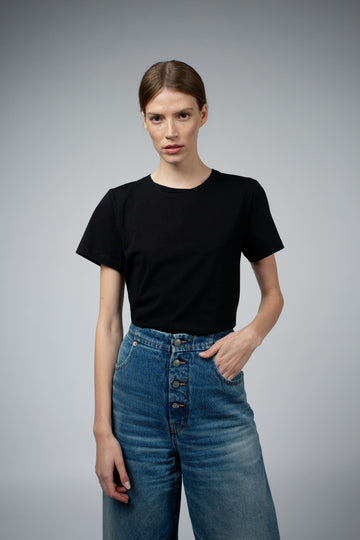 JEN ORGANIC COTTON CREW NECK BODYSUIT IN BLACK