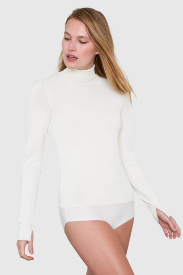 MIRA TURTLENECK VISCOSE BODYSUIT IN CREAM