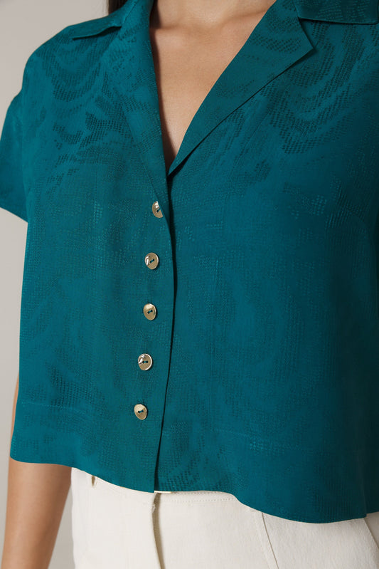 PAOLA SHORT SLEEVE BLOUSE IN CAPRI BLUE