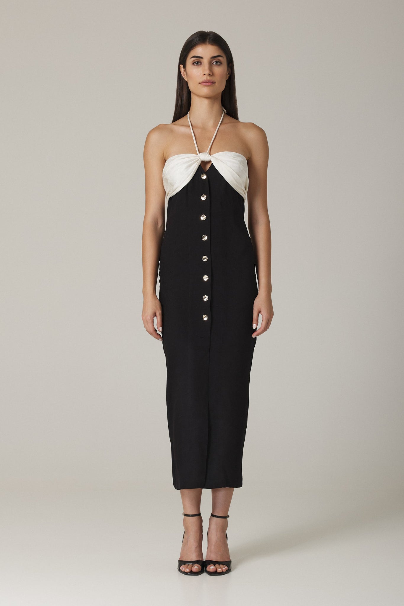 CHLOE STRAPLESS DRESS IN BLACK WHITE COMBO