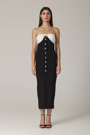 CHLOE STRAPLESS DRESS IN BLACK WHITE COMBO