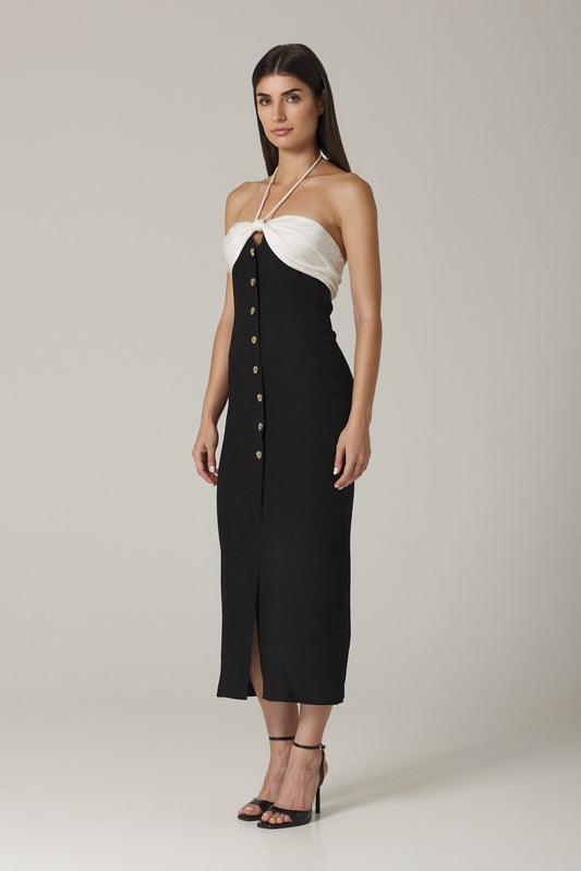 CHLOE STRAPLESS DRESS IN BLACK WHITE COMBO