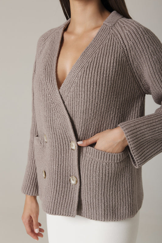FLORIN DOUBLE BREASTED CARDIGAN IN CLAY