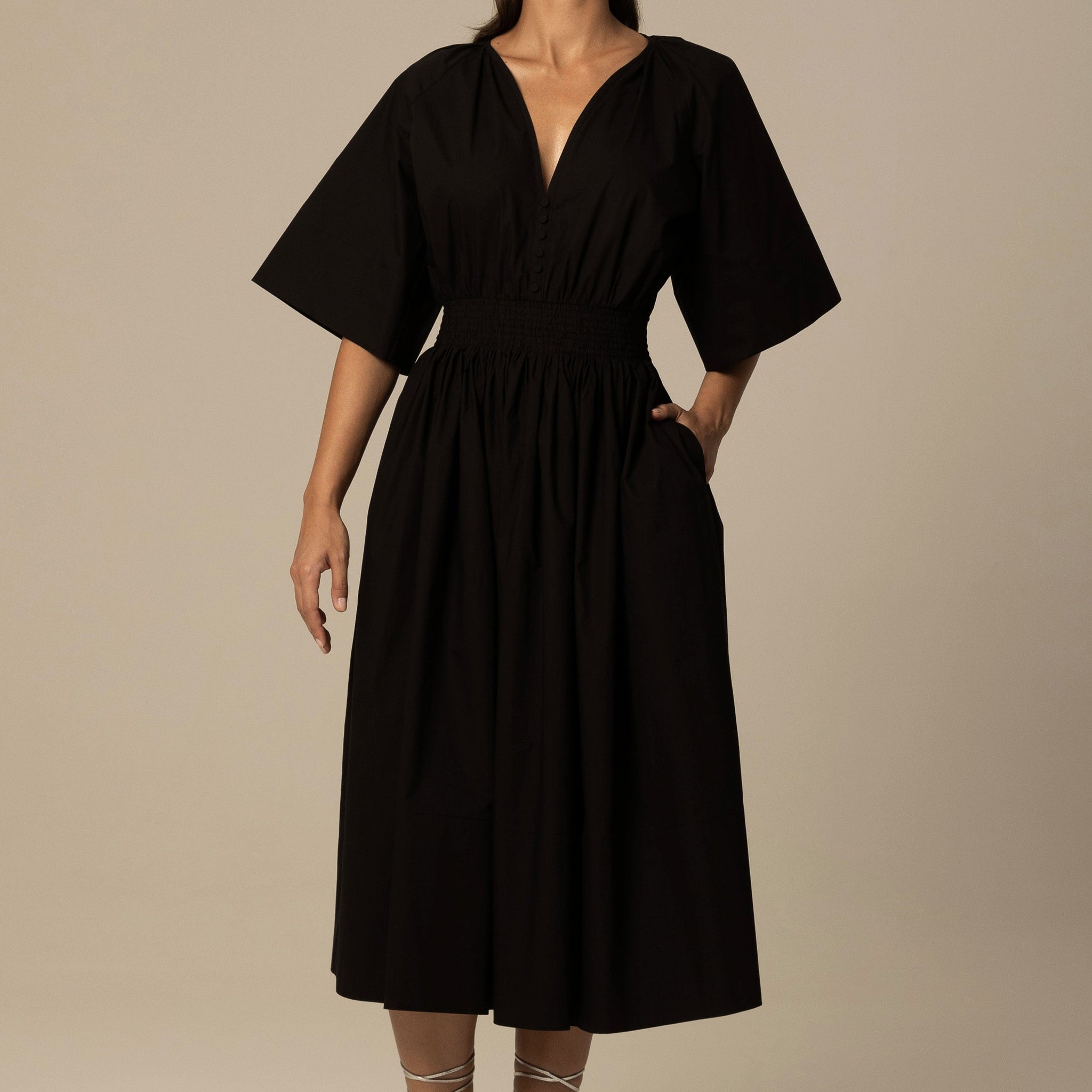 ANIA ORGANIC COTTON SHIRT DRESS IN BLACK