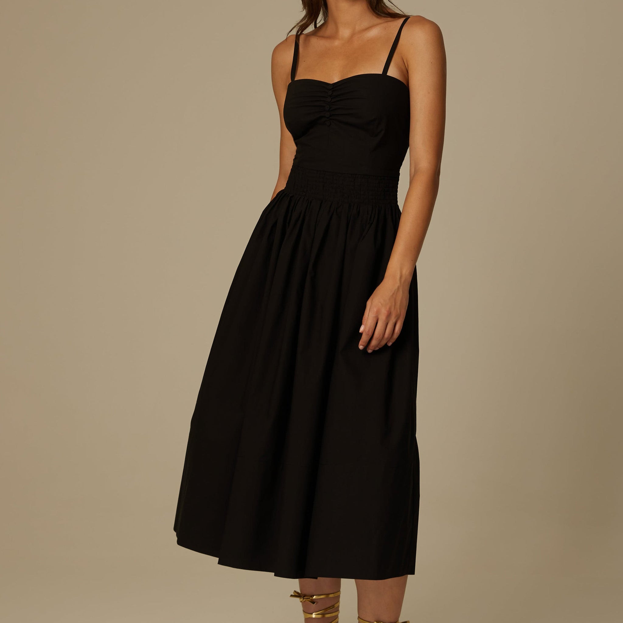 MIRIA ORGANIC COTTON STRAPPY DRESS IN BLACK