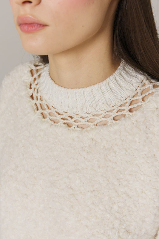 CRISTINA FURRY PULLOVER SWEATER IN CREAM