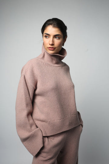 CIO DROPPED SHOULDER CASHMERE PULLOVER IN MAUVE