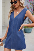 V-Neck Sleeveless Denim Dress - Hovatok