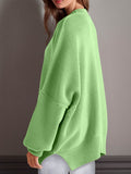 Double Take Side Slit Round Neck Long Sleeve Sweater - Hovatok