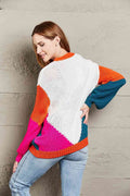 Angel Wings Color Block Round Neck Drop Shoulder Sweater - Hovatok