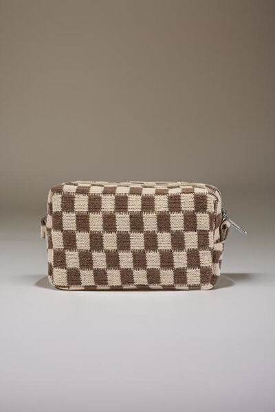Zenana Checkered Pattern Knitted Cosmetic Pouch - Hovatok