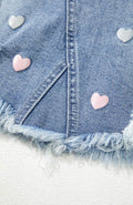 Distressed Raw Hem Heart Denim Skirt - Hovatok