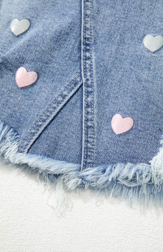 Distressed Raw Hem Heart Denim Skirt - Hovatok