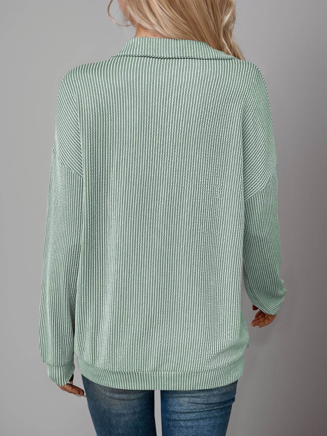 Double Take Striped Half Zip Long Sleeve T-Shirt - Hovatok