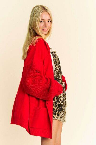 Davi & Dani Button Up Dropped Shoulder Cardigan with Pockets - Hovatok