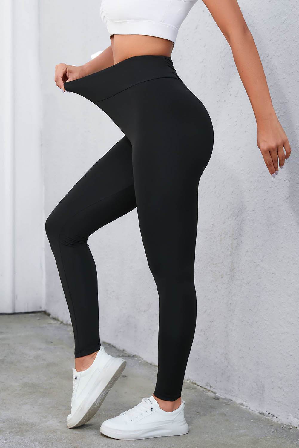 Crisscross Detail Wide Waistband Leggings - Hovatok