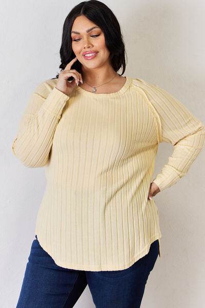 Basic Bae Full Size Ribbed Round Neck Slit T-Shirt - Hovatok