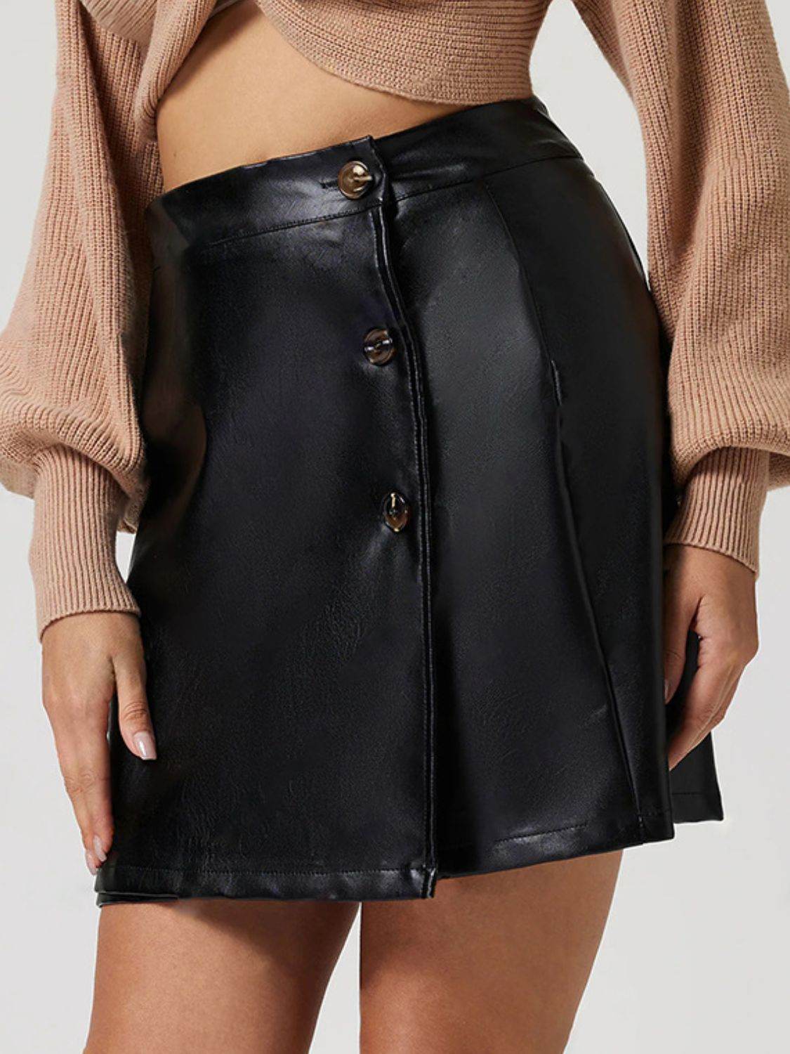 Buttoned High Rise Mini Skirt - Hovatok