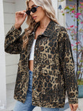 Leopard Button Up Drop Shoulder Denim Jacket - Hovatok