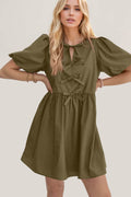 Oh Bow Ruched Puff Sleeve Mini Dress - Hovatok