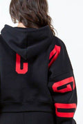 American Bazi Letter Graphic Long Sleeve Drawstring Cropped Hoodie - Hovatok