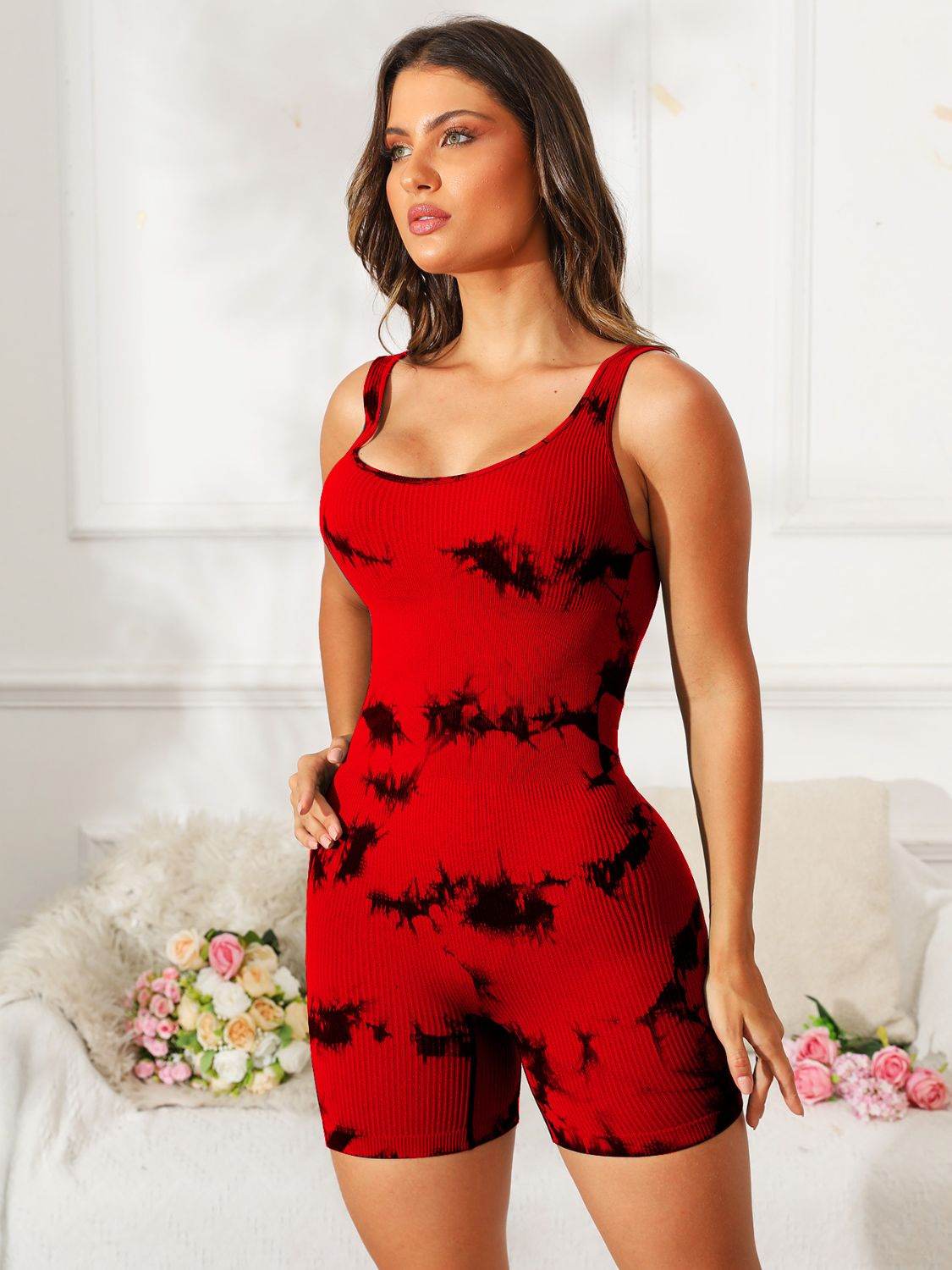 Tie-Dye Wide Strap Active Romper - Hovatok