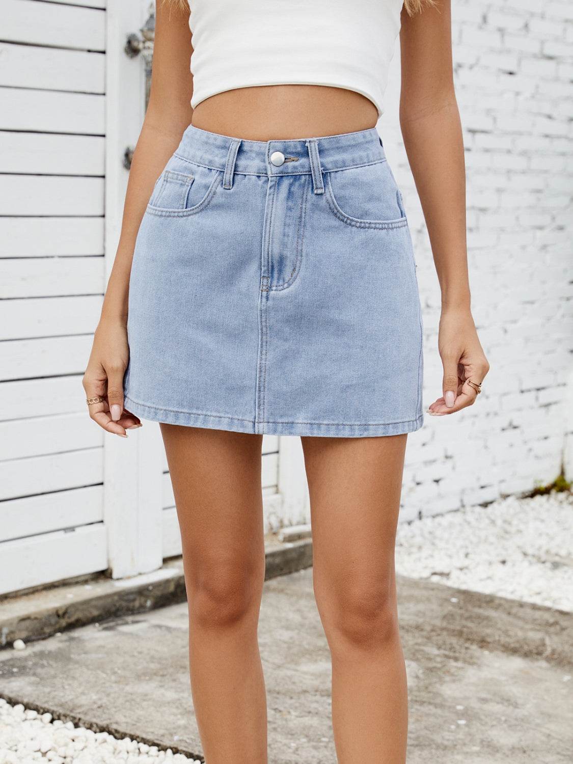 Solid Mini Denim Skirt - Hovatok