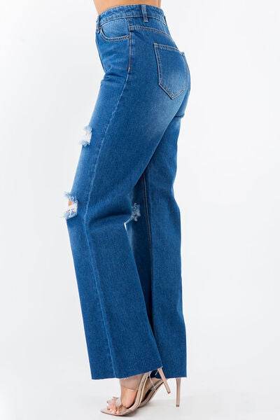 American Bazi High Waist Distressed Wide Leg Jeans - Hovatok