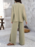 Devine Button Down Long Sleeve Top and Wide Leg Pants Set - Hovatok