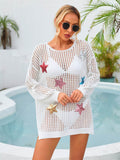 Angel Wings Sequin Star Round Neck Long Sleeve Cover Up - Hovatok