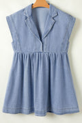Lapel Neck Cap Sleeve Denim Babydoll Dress - Hovatok