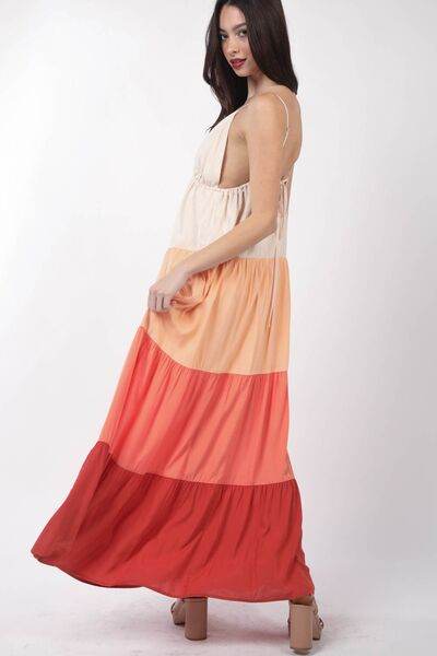 VERY J Color Block Tiered Maxi Cami Dress - Hovatok
