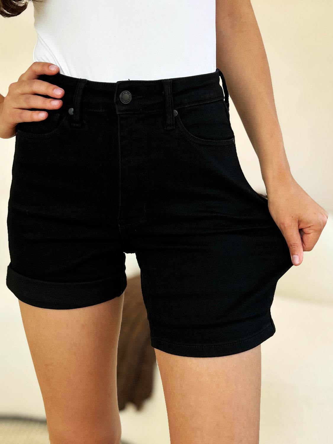 Judy Blue Full Size High Waist Tummy Control Cuffed Denim Shorts - Hovatok