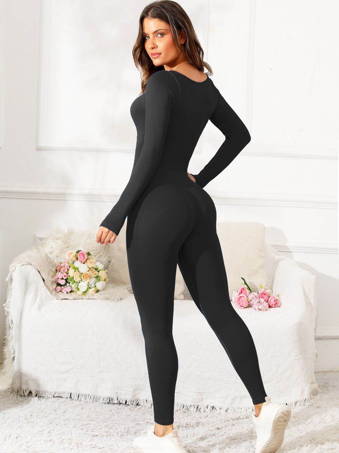 Scoop Neck Long Sleeve Active Jumpsuit - Hovatok