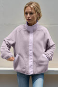 Double Take Snap Down Contrast Fleece Jacket with Pockets - Hovatok