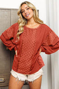 BiBi Checkered Spliced Long Sleeve Top - Hovatok