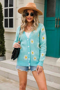 Angel Wings Daisy Pattern Button Front Cardigan - Hovatok